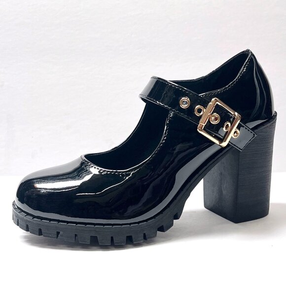 New Womens Black Mary Jane Platform Mary Jane Ballet Flats Heel Pumps - Picture 2 of 7